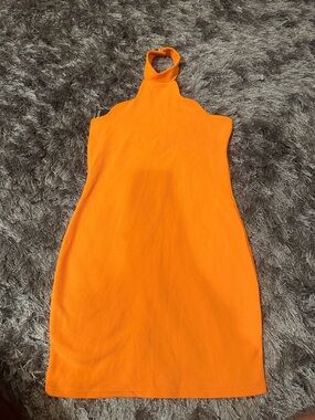 Sleeveless Orange Halter Neck Dress size 8 body con